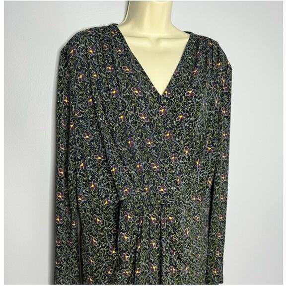 Brooks Brothers Violette-Print Navy Surplice Jersey Faux Wrap Jersey Dress XL - Picture 3 of 14